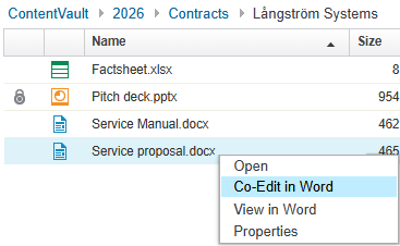 The CoAuth+ plugin brings the "Edit in Word" context-menu action for co-authoring
